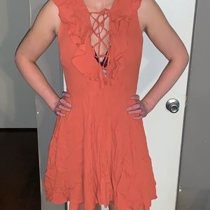 Coral Summer Dress w/ lace up chest Size M